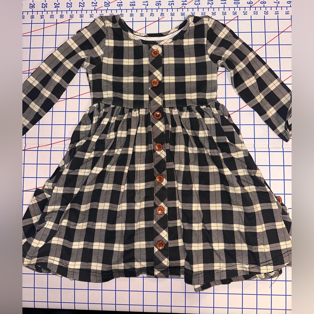 SweetHoney Black and Cream Plaid Button-Front Kids Dress